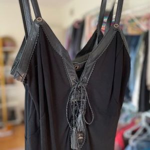 Black tank with leather trim